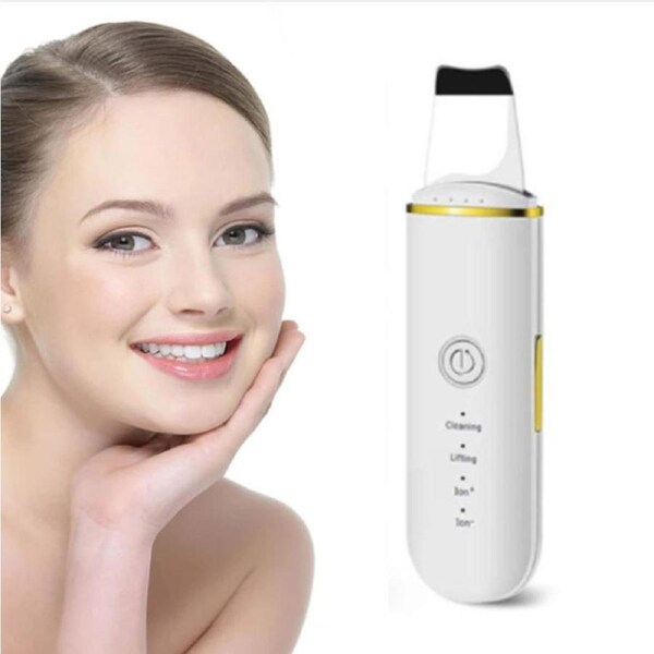 ICB Ultrasonic Face Scrubber & Skin Spatula - 4-Mode Electric Blackhead Remover & Pore Cleanser for Deep Extraction - White