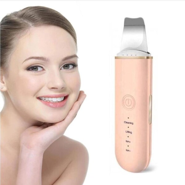 ICB Ultrasonic Face Scrubber & Skin Spatula - 4-Mode Electric Blackhead Remover & Pore Cleanser for Deep Extraction - Pink