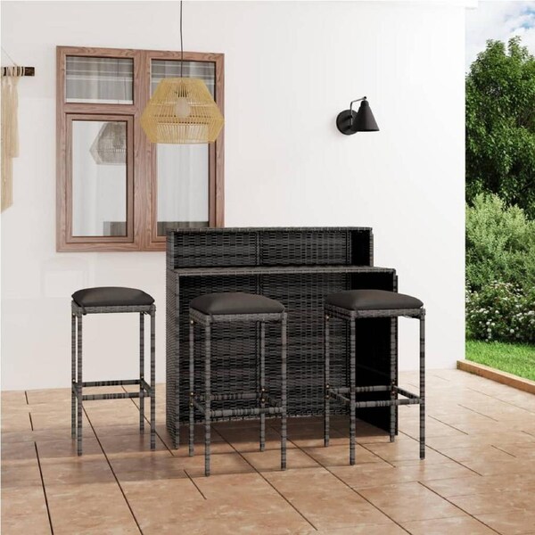 4 Piece Garden Bar Set with Cushions Grey vidaXL
