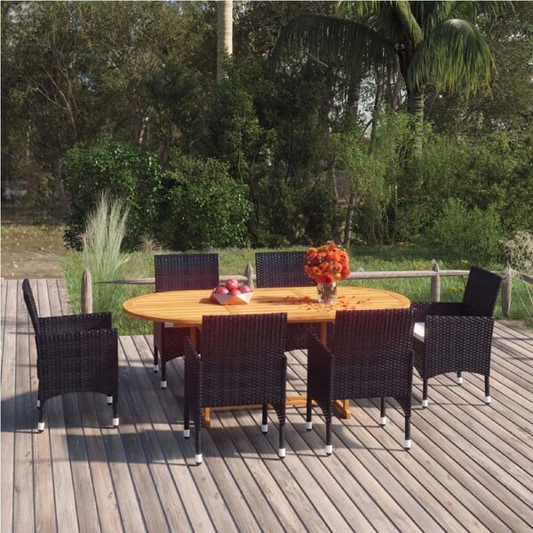 7 Piece Garden Dining Set Poly Rattan Black vidaXL