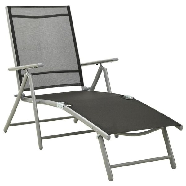 Folding Sun Lounger Textilene and Aluminium Black and Silver vidaXL