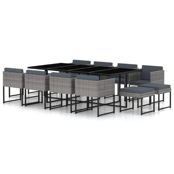 13 Piece Garden Dining Set with Cushions Poly Rattan Grey vidaXL