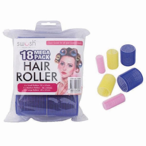 18 Pcs Self Grip Hair Rollers Cling Curler Tool Hairdressing 3 Assorted Sizes