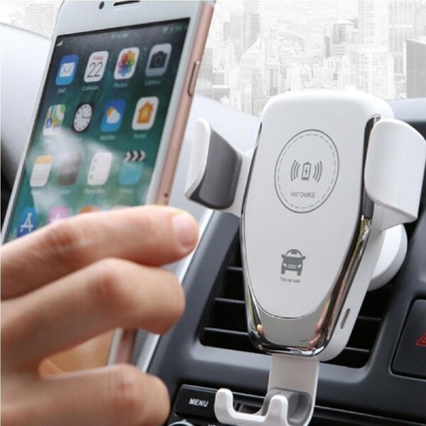 Wireless Car Charger Smartphone Holder Fast Charging Auto-Clamping Car Mount - White