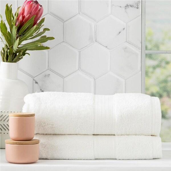 Renee Taylor Stella 650 GSM Bamboo Cotton 2 Pack Bath Sheet White