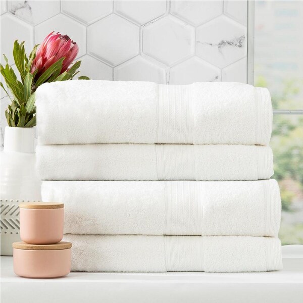 Renee Taylor Stella 650 GSM Bamboo Cotton 4 Piece Bath Towel White