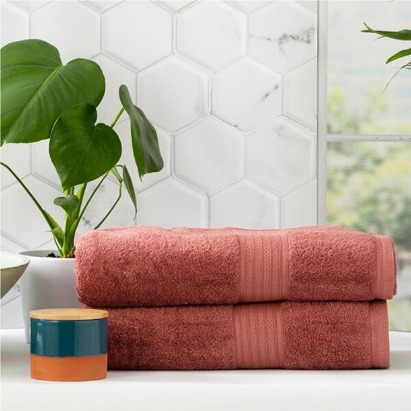 Renee Taylor Stella 650 GSM Bamboo Cotton 2 Pack Bath Sheet Brick