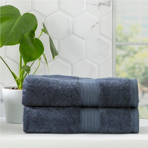 Renee Taylor Stella 650 GSM Bamboo Cotton 2 Pack Bath Sheet Indigo
