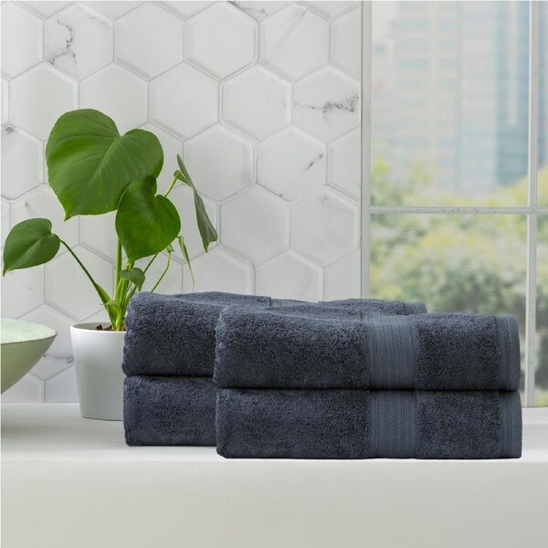 Renee Taylor Stella 650 GSM Bamboo Cotton 4 Pack Bath Sheet Indigo