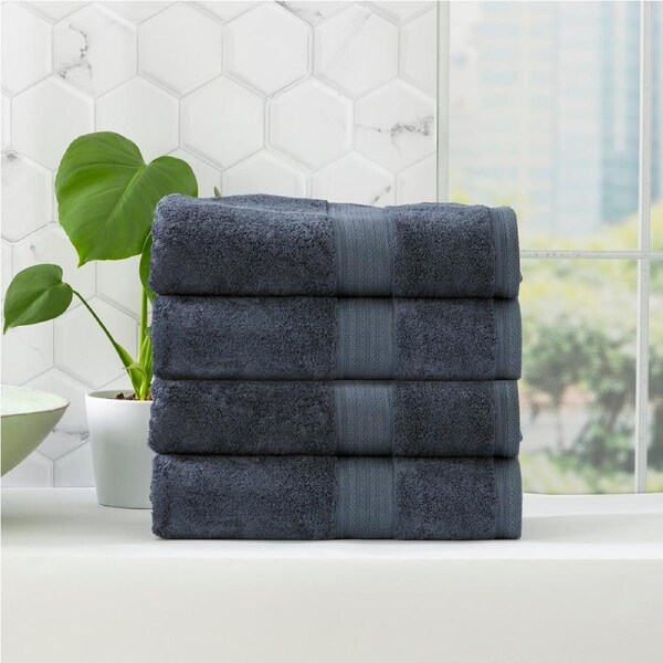Renee Taylor Stella 650 GSM Bamboo Cotton 4 Piece Bath Towel Indigo
