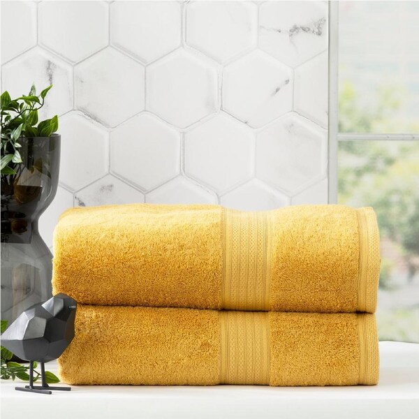 Renee Taylor Stella 650 GSM Bamboo Cotton 2 Pack Bath Sheet Mustard
