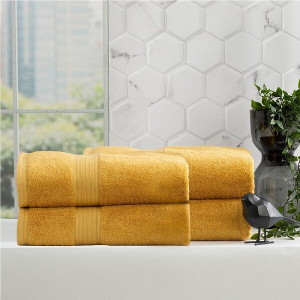 Renee Taylor Stella 650 GSM Bamboo Cotton 4 Pack Bath Sheet Mustard