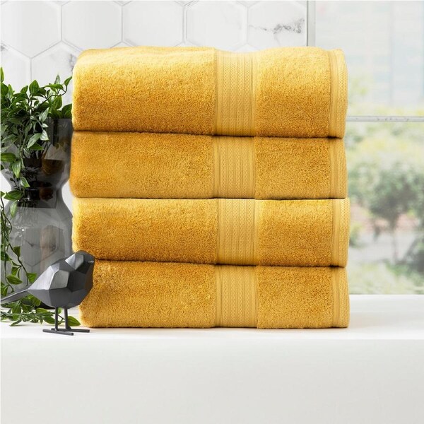 Renee Taylor Stella 650 GSM Bamboo Cotton 4 Piece Bath Towel Mustard