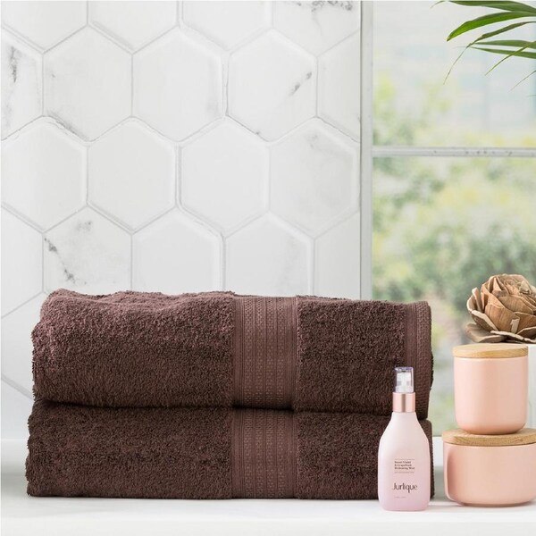 Renee Taylor Stella 650 GSM Bamboo Cotton 2 Pack Bath Sheet Cocoa