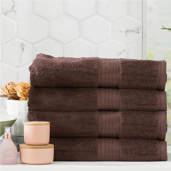 Renee Taylor Stella 650 GSM Bamboo Cotton 4 Piece Bath Towel Cocoa