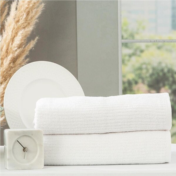 Renee Taylor Cobblestone 650 GSM Cotton Ribbed Towel Packs 2pc BS White