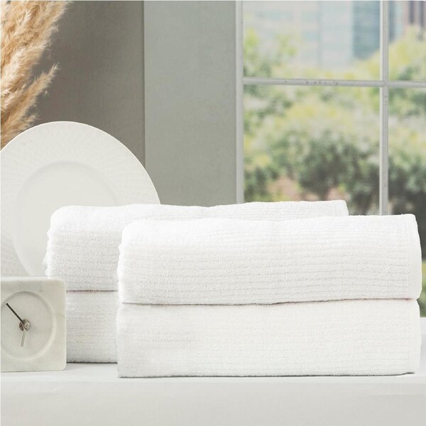 Renee Taylor Cobblestone 650 GSM Cotton Ribbed Towel Packs 4pc BS White