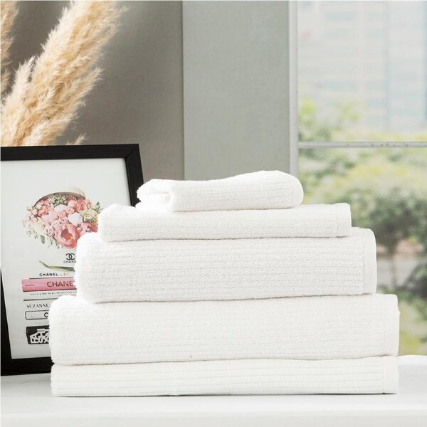 Renee Taylor Cobblestone 650 GSM Cotton Ribbed Towel Packs 5pc White