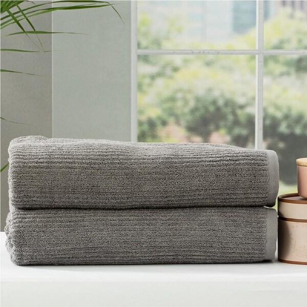 Renee Taylor Cobblestone 650 GSM Cotton Ribbed Towel Packs 2pc BS Granite