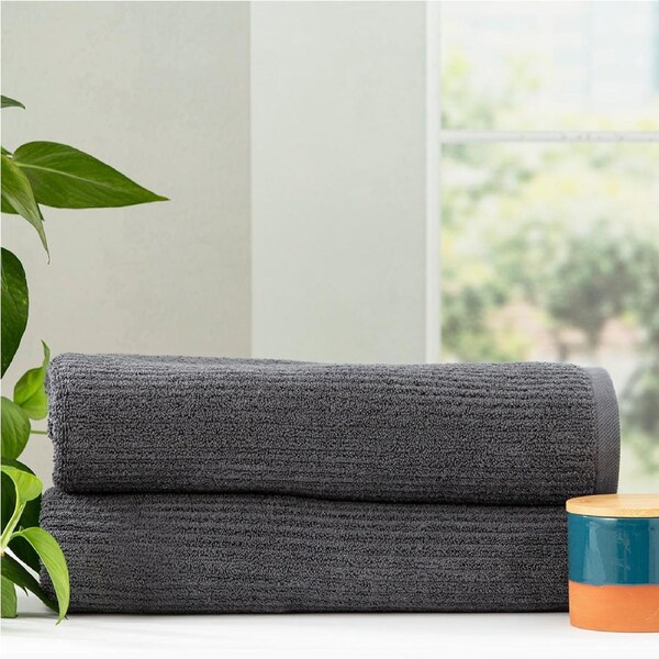 Renee Taylor Cobblestone 650 GSM Cotton Ribbed Towel Packs 2pc BS Platinum