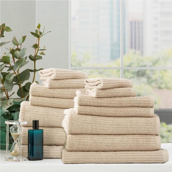 Renee Taylor Cobblestone 650 GSM Cotton Ribbed Towel Packs 14pc Stone
