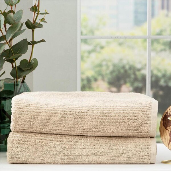 Renee Taylor Cobblestone 650 GSM Cotton Ribbed Towel Packs 2pc BS Stone