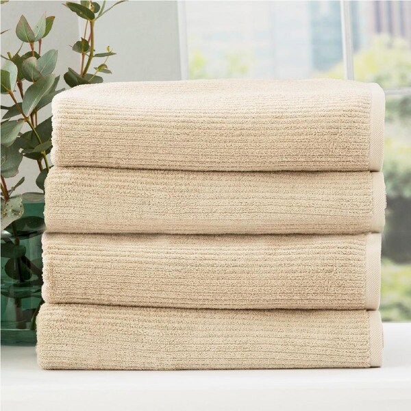 Renee Taylor Cobblestone 650 GSM Cotton Ribbed Towel Packs 4pc Bath Towel Stone
