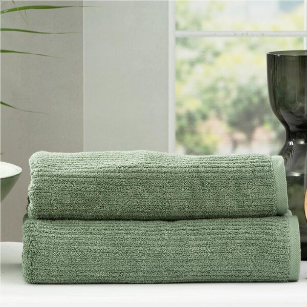 Renee Taylor Cobblestone 650 GSM Cotton Ribbed Towel Packs 2pc BS Sage