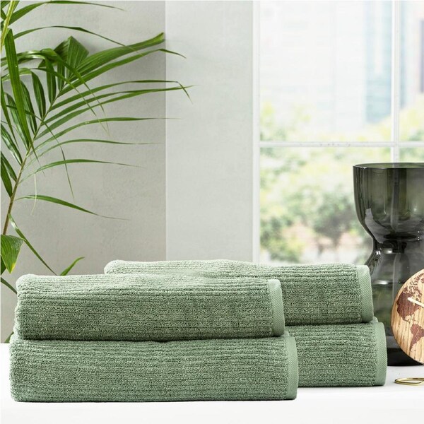 Renee Taylor Cobblestone 650 GSM Cotton Ribbed Towel Packs 4pc BS Sage