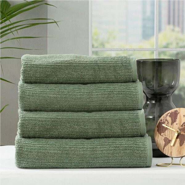 Renee Taylor Cobblestone 650 GSM Cotton Ribbed Towel Packs 4pc Bath Towel Sage