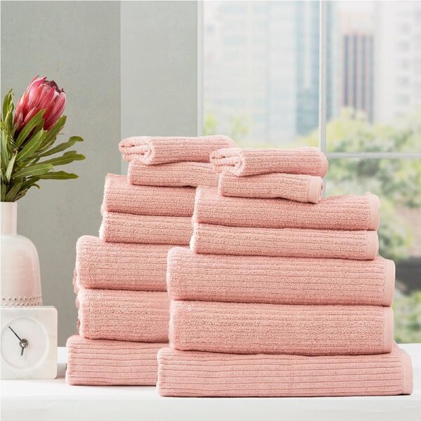 Renee Taylor Cobblestone 650 GSM Cotton Ribbed Towel Packs 14pc Blush