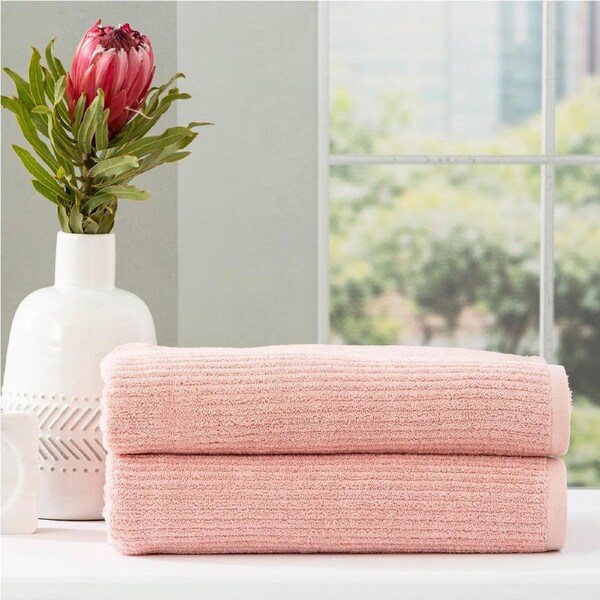 Renee Taylor Cobblestone 650 GSM Cotton Ribbed Towel Packs 2pc BS Blush