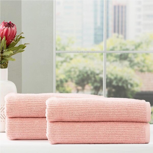 Renee Taylor Cobblestone 650 GSM Cotton Ribbed Towel Packs 4pc BS Blush