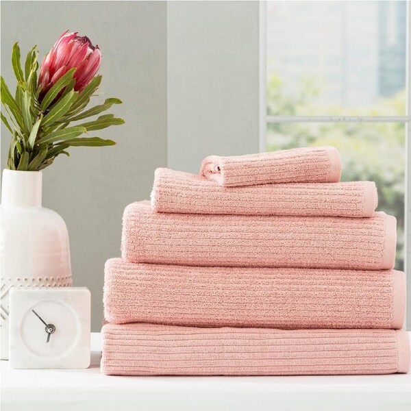 Renee Taylor Cobblestone 650 GSM Cotton Ribbed Towel Packs 5pc Blush