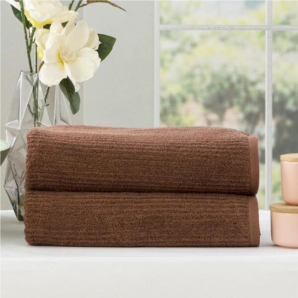 Renee Taylor Cobblestone 650 GSM Cotton Ribbed Towel Packs 2pc BS Toffee