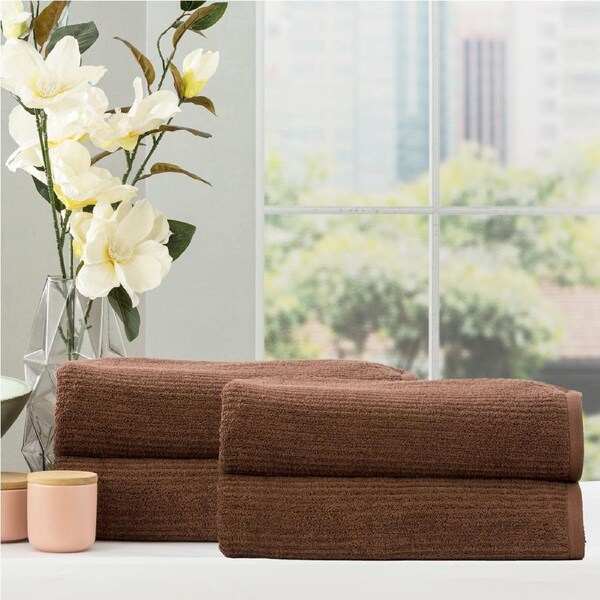 Renee Taylor Cobblestone 650 GSM Cotton Ribbed Towel Packs 4pc BS Toffee