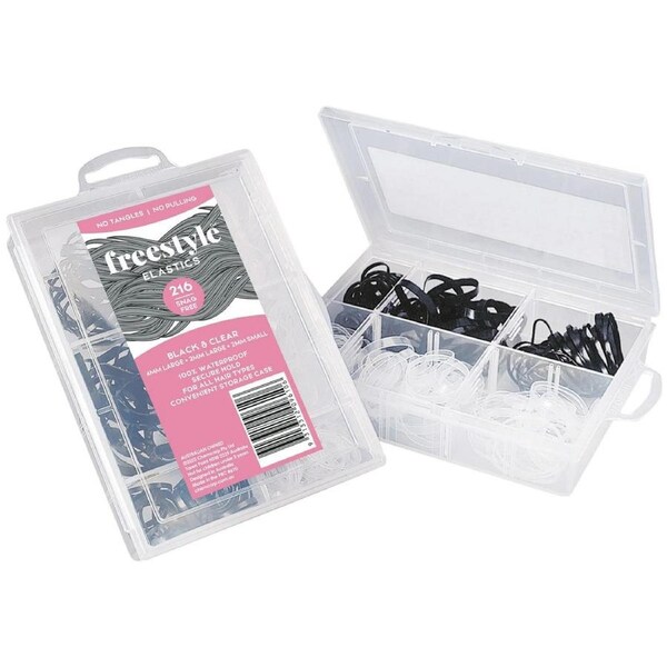 Freestyle Snag Free Hair Elastic 216pc Value pk - Black & Clear