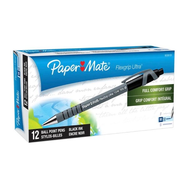PAPER MATE Flexi Grip Retractable Ball Pen 1.0mm Black Box of 12