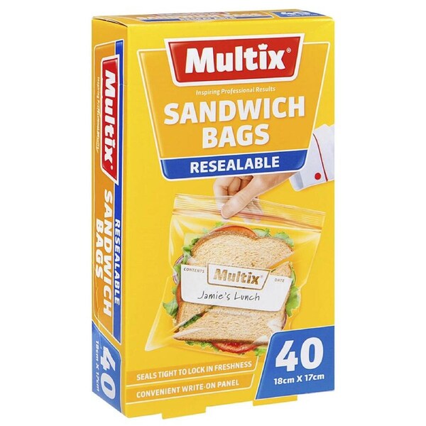 40pc Multix 18x17cm Sandwich Bags Resealable Food Storage Zip Lock Container Bag