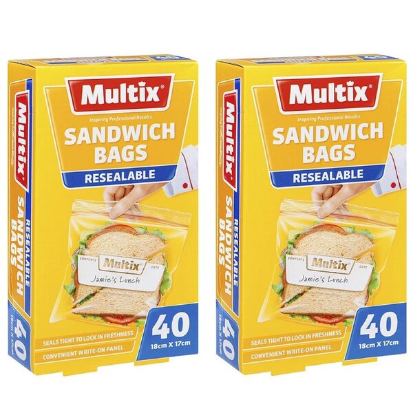 80x Multix 18cm Sandwich Bags Resealable Food Storage Zip Lock Container Bag