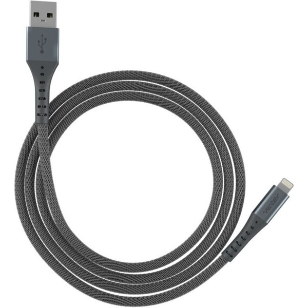 Ventev 10ft Braided USB-A/MFI-Certified Lightning Charging Cable for iPhone GRY
