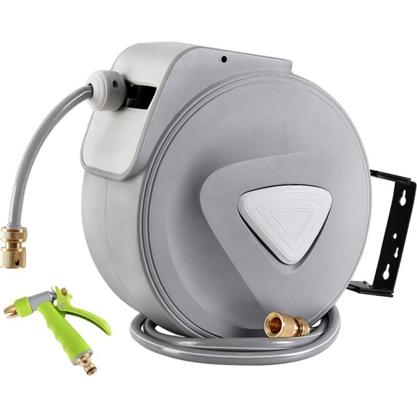 30M Green Fingers Water Hose Reel Retractable Garden Brass Auto Rewind Spray Gun