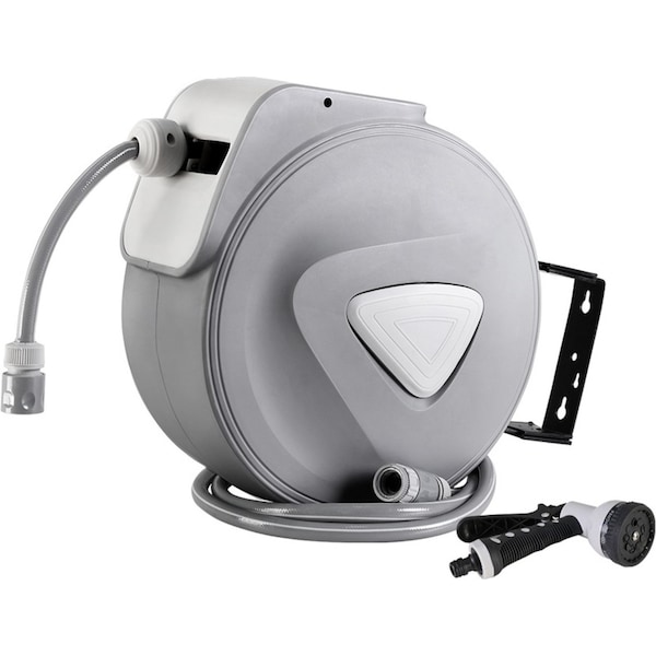 20M Green Fingers Retractable Water Hose Reel Garden Storage AutoRewind Spray Gun