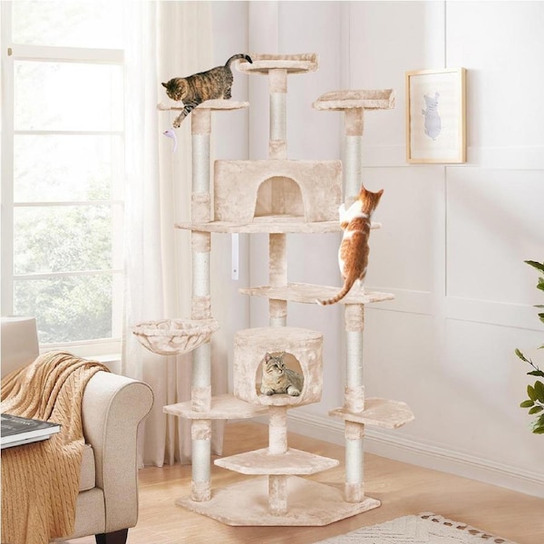 BEASTIE Cat Tree Scratching Post Scratcher Tower Condo House Furniture Wood 203