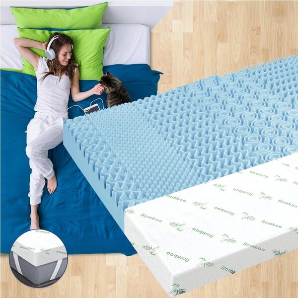 8cm Memory Foam Topper 7 Zone Bed Mattress Cool Gel Bamboo Cover Double STARRY EUCALYPT