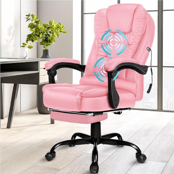 Alfordson Massage Office Chair FOOTREST Executive Gaming Racing Seat Pink PU