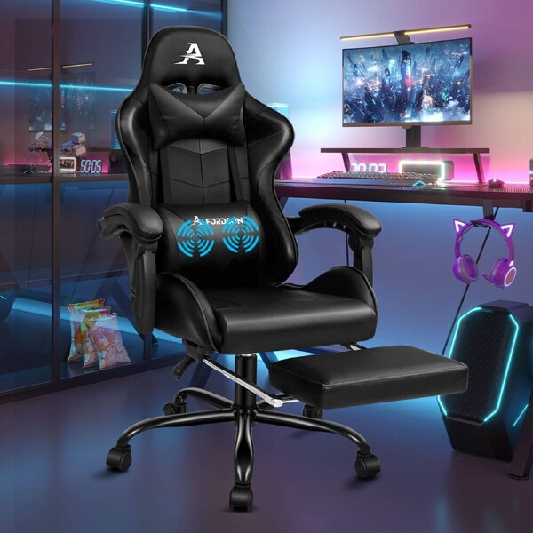 Alfordson Gaming Chair Office Executive Racing Footrest Seat Leather All Black