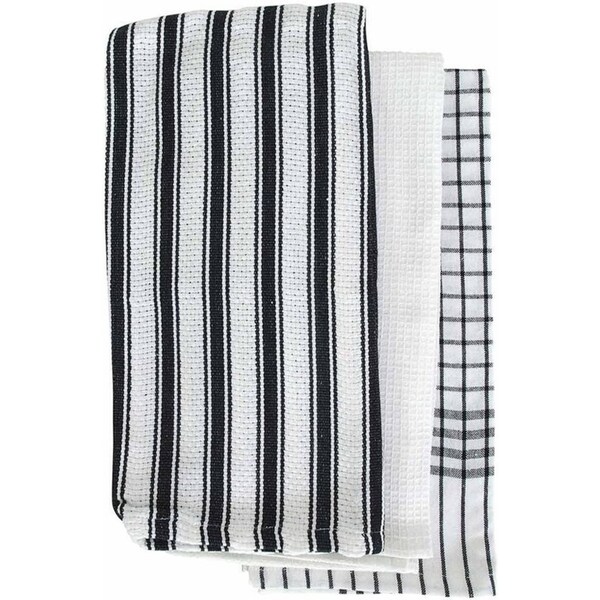3PK J.Elliot 70cm Gardenia Tea Towels/Cloth Cotton BLK/WHT Kitchen Dish/Hand Dry