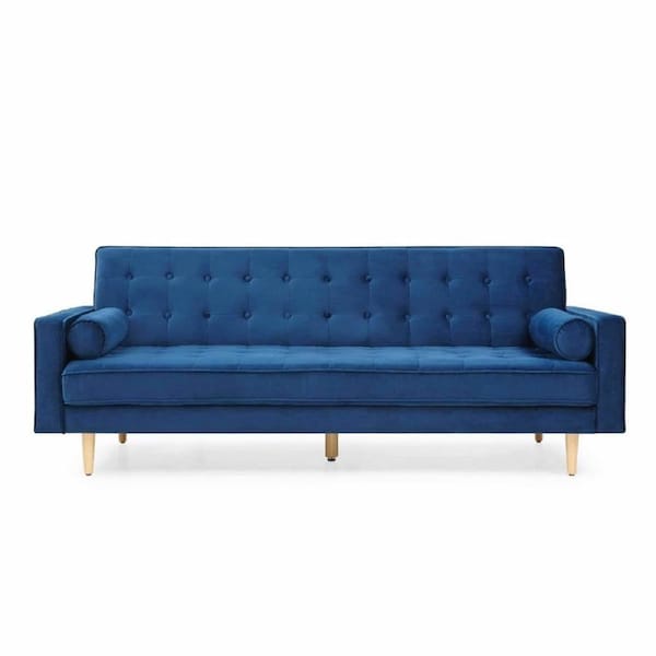 Design Square Modern Designer Scandinavian Velvet Fabric 3-Seater Sofa Bed - Blue