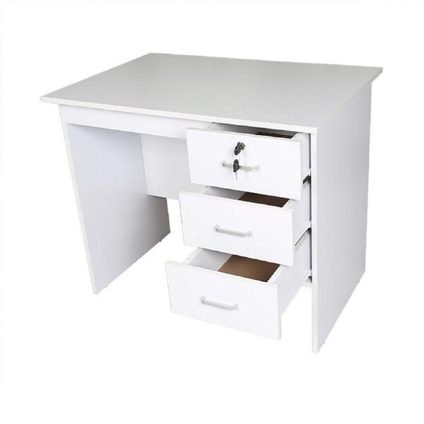 Design Square Modern Office Writing Study Desk 90cm W/ 3-Drawers - White